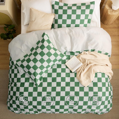 Shale Green Plaid Duvet Cover Set with Zipper Closure