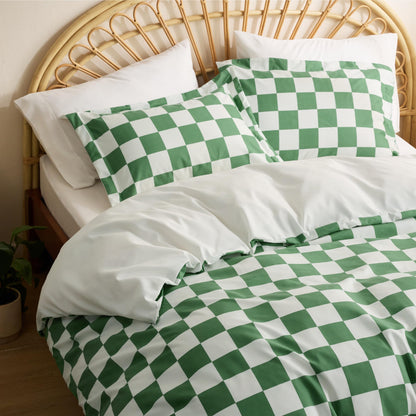 Shale Green Plaid Duvet Cover Set with Zipper Closure