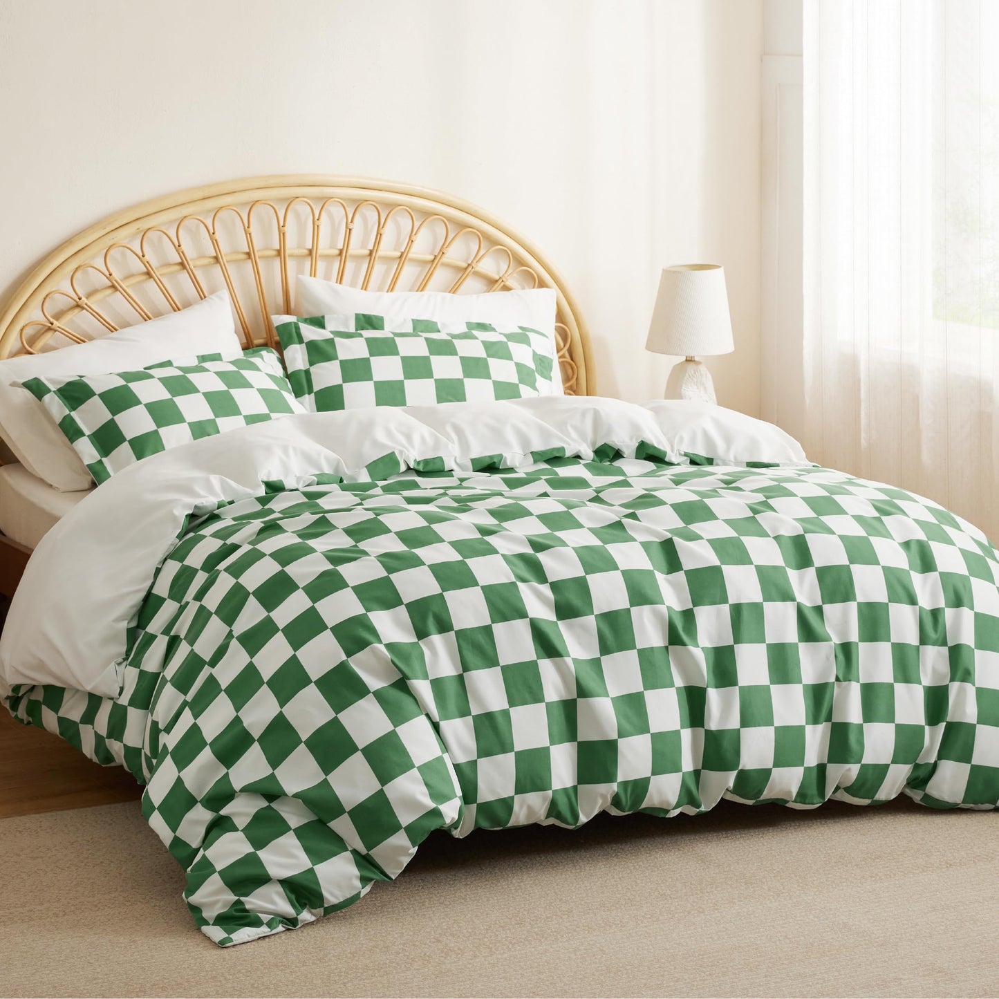 Shale Green Plaid Duvet Cover Set with Zipper Closure