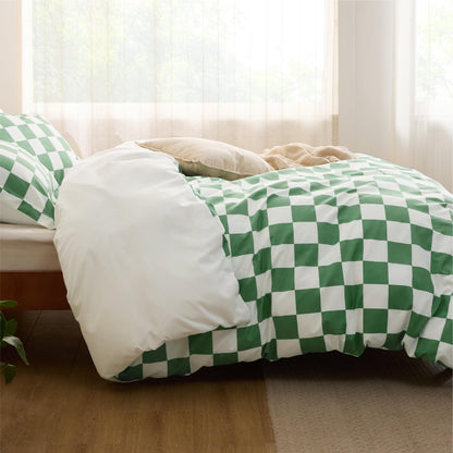 Shale Green Plaid Duvet Cover Set with Zipper Closure