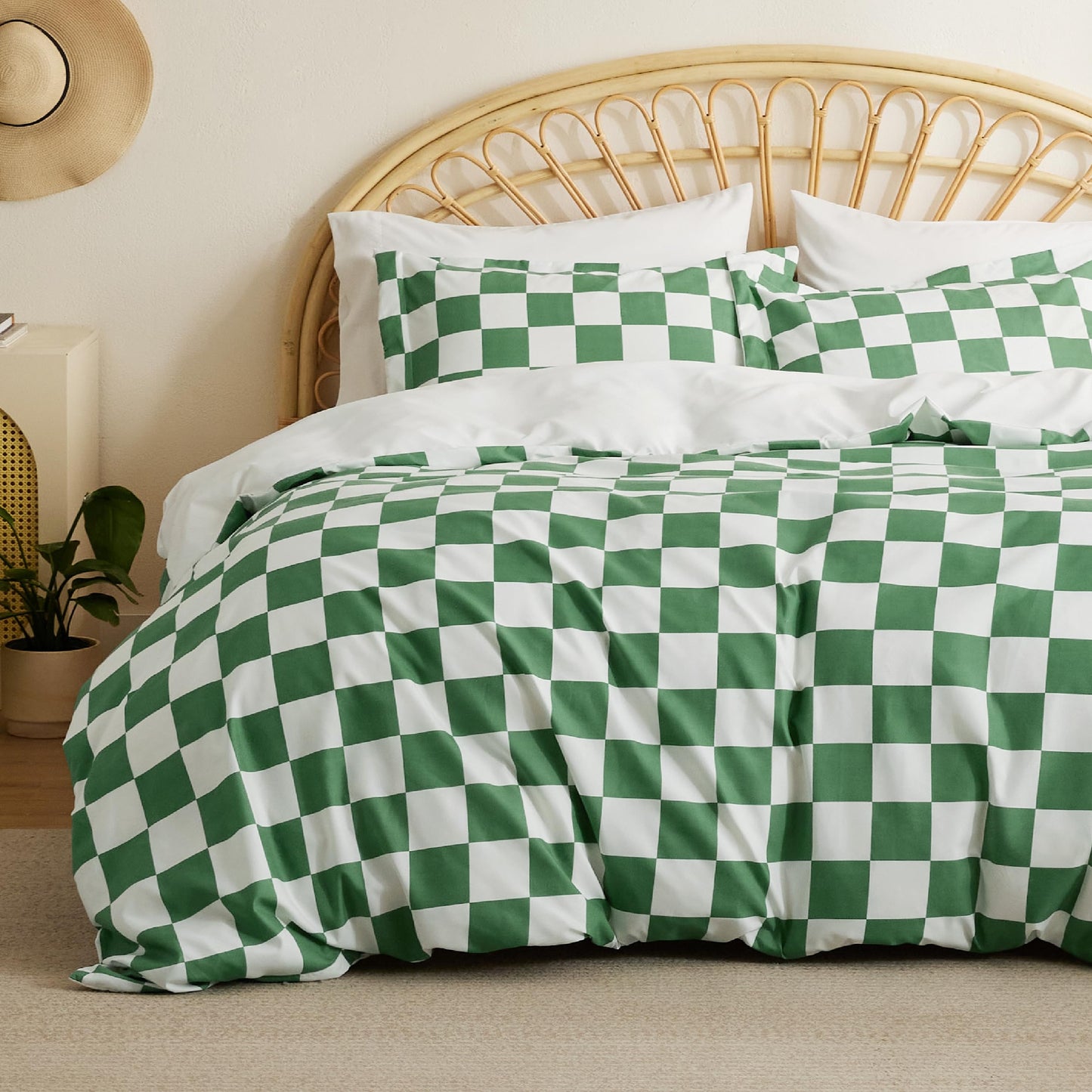 Shale Green Plaid Duvet Cover Set with Zipper Closure